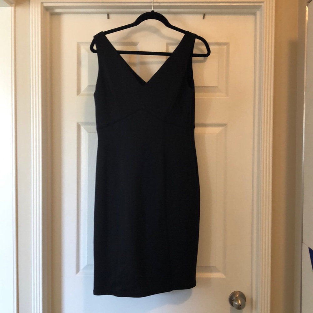 Calvin Klein black double v-neck side zip dress